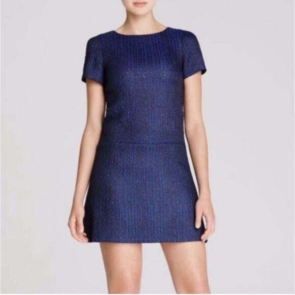 Alice + Olivia Liv Herringbone Drop Waist Fit & Flare Dress - Picture 1 of 10